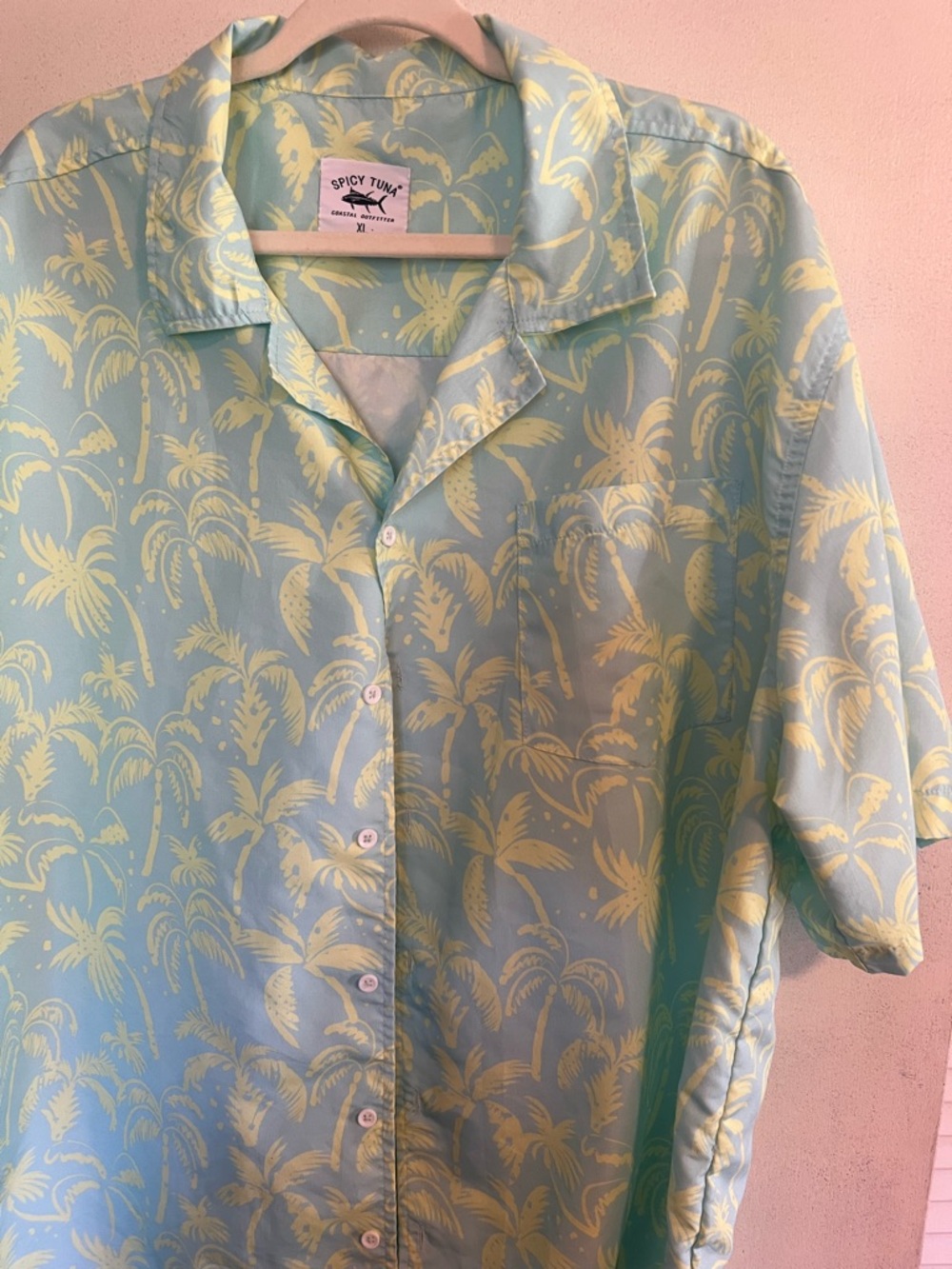 Spicy Tuna Men's Light Blue & Pale Yellow Palm-Print Button-Down Shirt